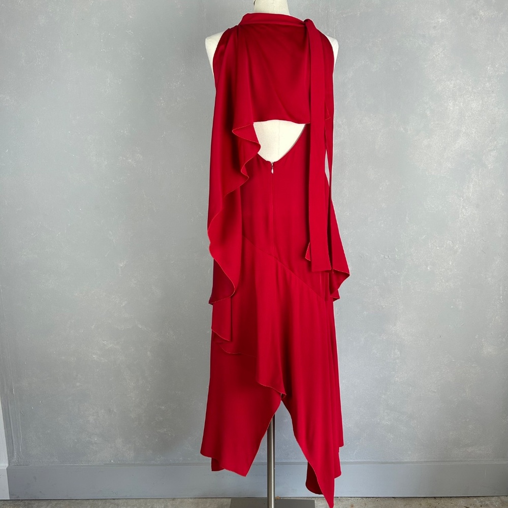 Antonio Berardi midi dress size 10 IT 46 red asymmetrical hem high neck ruffled - Picture 7 of 16